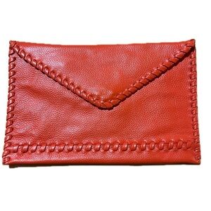 LAGGO Stitched Polka Orange Pebble Leather Envelope Clutch NWOT